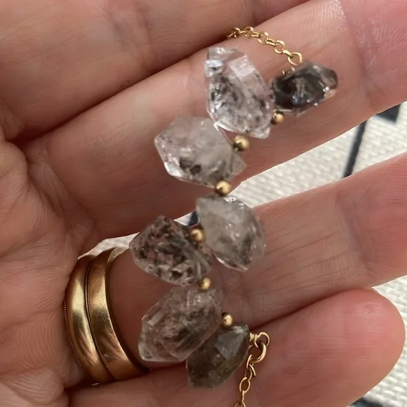 Raw 7 Herkimer Stone Gold Filled Bar and Beaded 20 inch Cable Chain Necklace